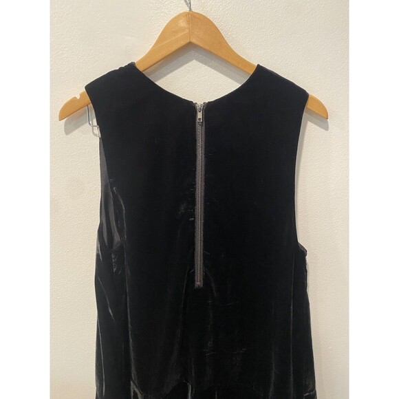 Free People Black Velvet Soft Focus A Line Drop Waist Sleeveless Mini Dress Sz M - Picture 6 of 7